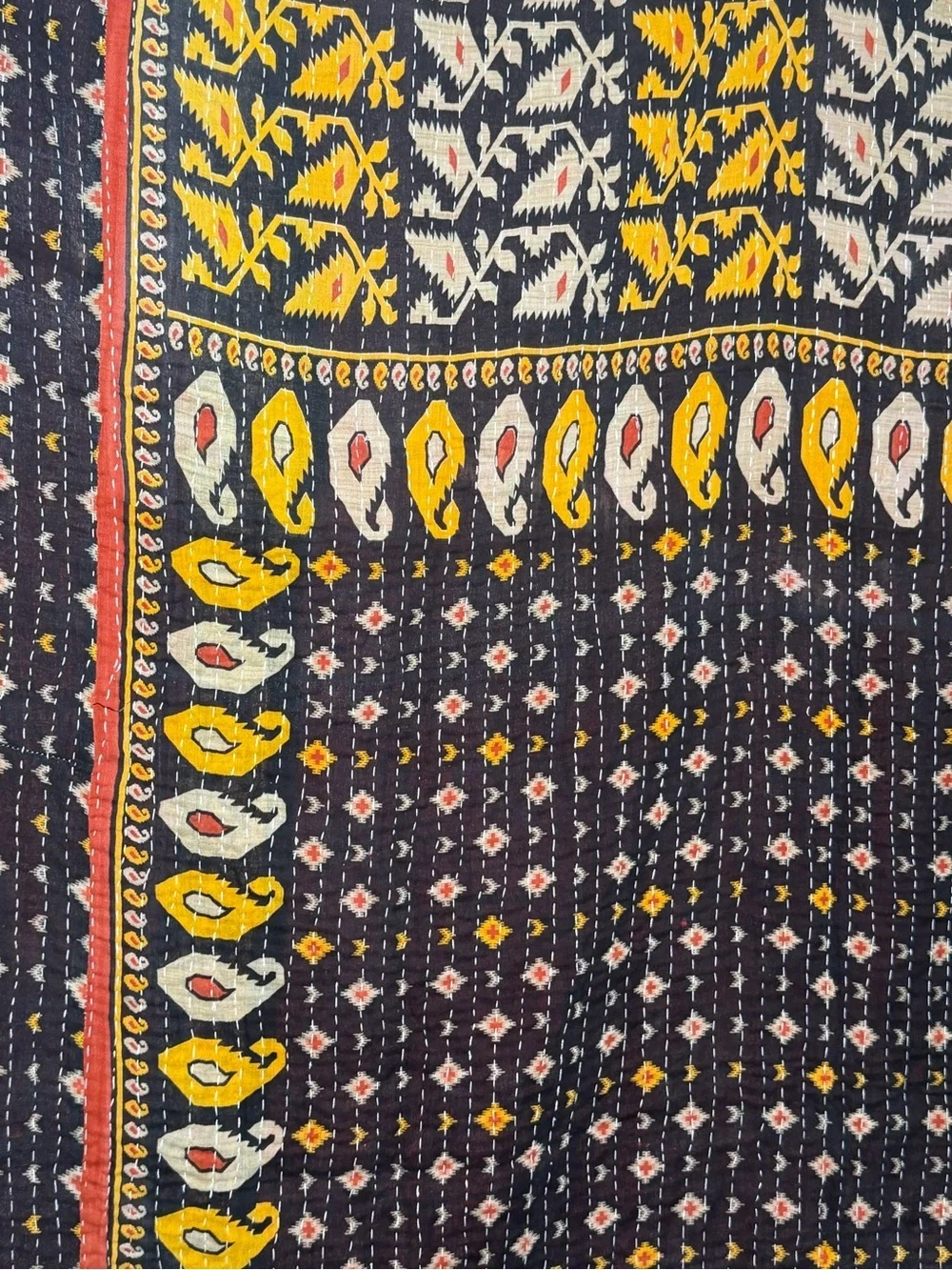 Vintage Handmade Printed Kantha Quilt India Sari Throw Blanket Twin 52x80